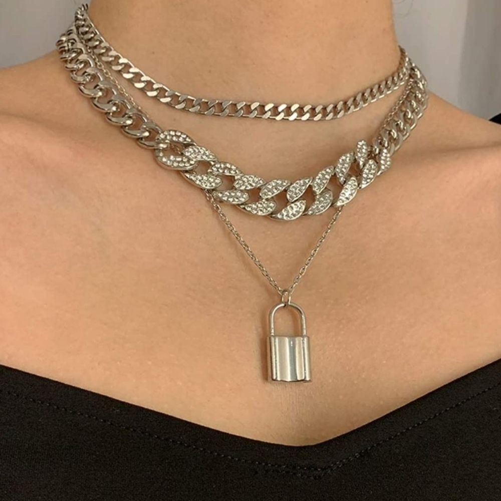 Chain for Women's bling Necklace choker lock Layer